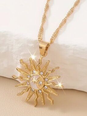 Celestial Sun & Moon Star Necklace Cosmos 6-pointed Star Inlaid Cubic Zirconia's